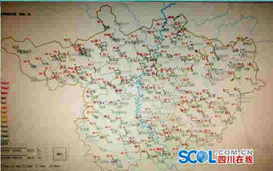 8月12日16時，廣元市區域地面氣象觀測站觀測數據