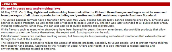 海外資訊丨夏威夷州議會通過風味禁令，芬蘭修改禁煙法
